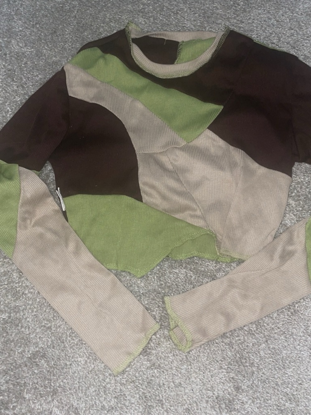 Free People Patchwork Crop Top - Green & Brown & Cream